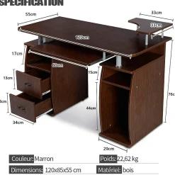 Bureau Informatique Bureau angle avec Tablette Imprimante