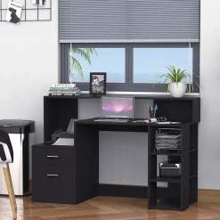 Bureau informatique multimédia design multi-rangement dim. 137 x 55 x 92 cm noir