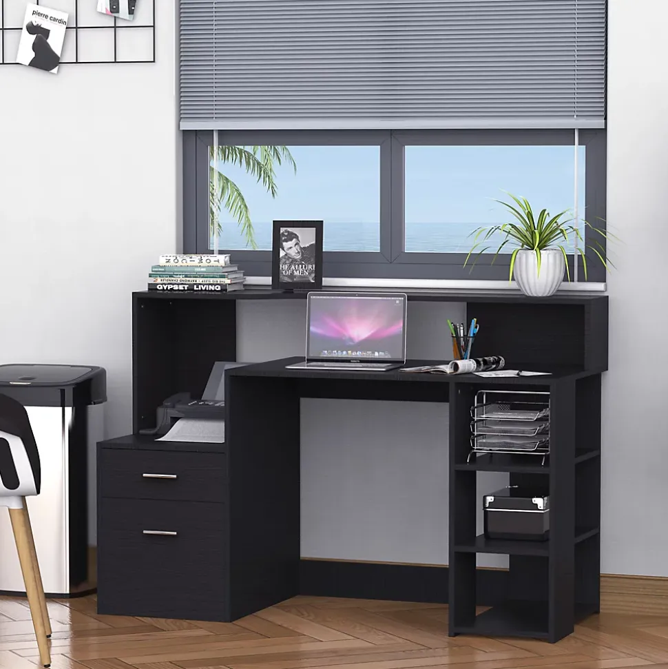 Bureau informatique multimédia design multi-rangement dim. 137 x 55 x 92 cm noir