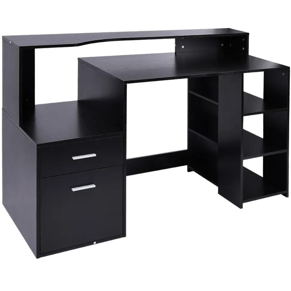Bureau informatique multimédia design multi-rangement dim. 137 x 55 x 92 cm noir