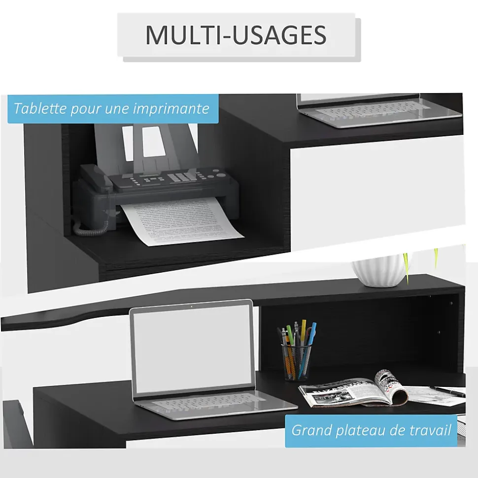 Bureau informatique multimédia design multi-rangement dim. 137 x 55 x 92 cm noir