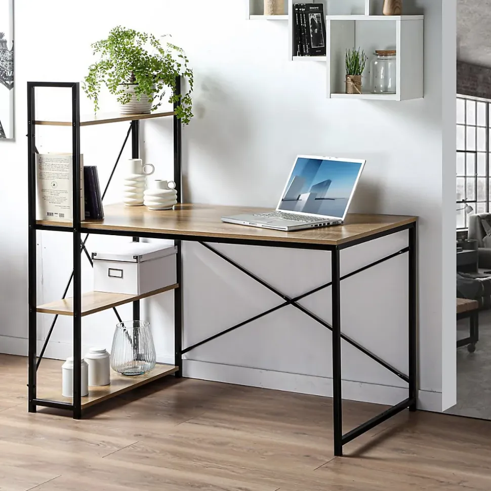 Bureau L120cm avec 4 étagères style industriel
