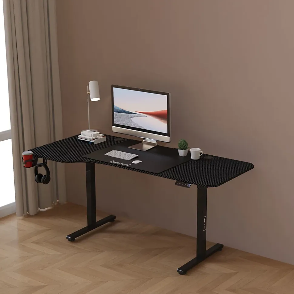 Bureau électrique à hauteur réglable Stryn assis debout plateau en forme de L 160 x 60 - 75 cm noir pro.tec