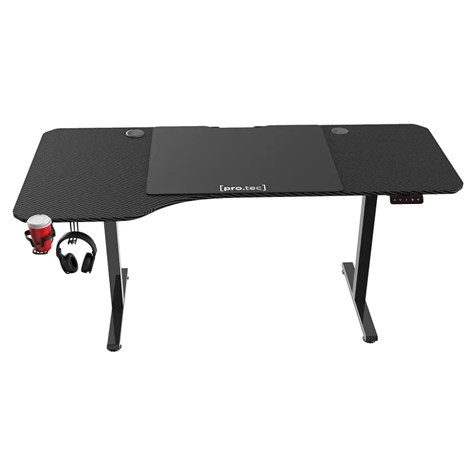 Bureau électrique à hauteur réglable Stryn assis debout plateau en forme de L 160 x 60 - 75 cm noir pro.tec