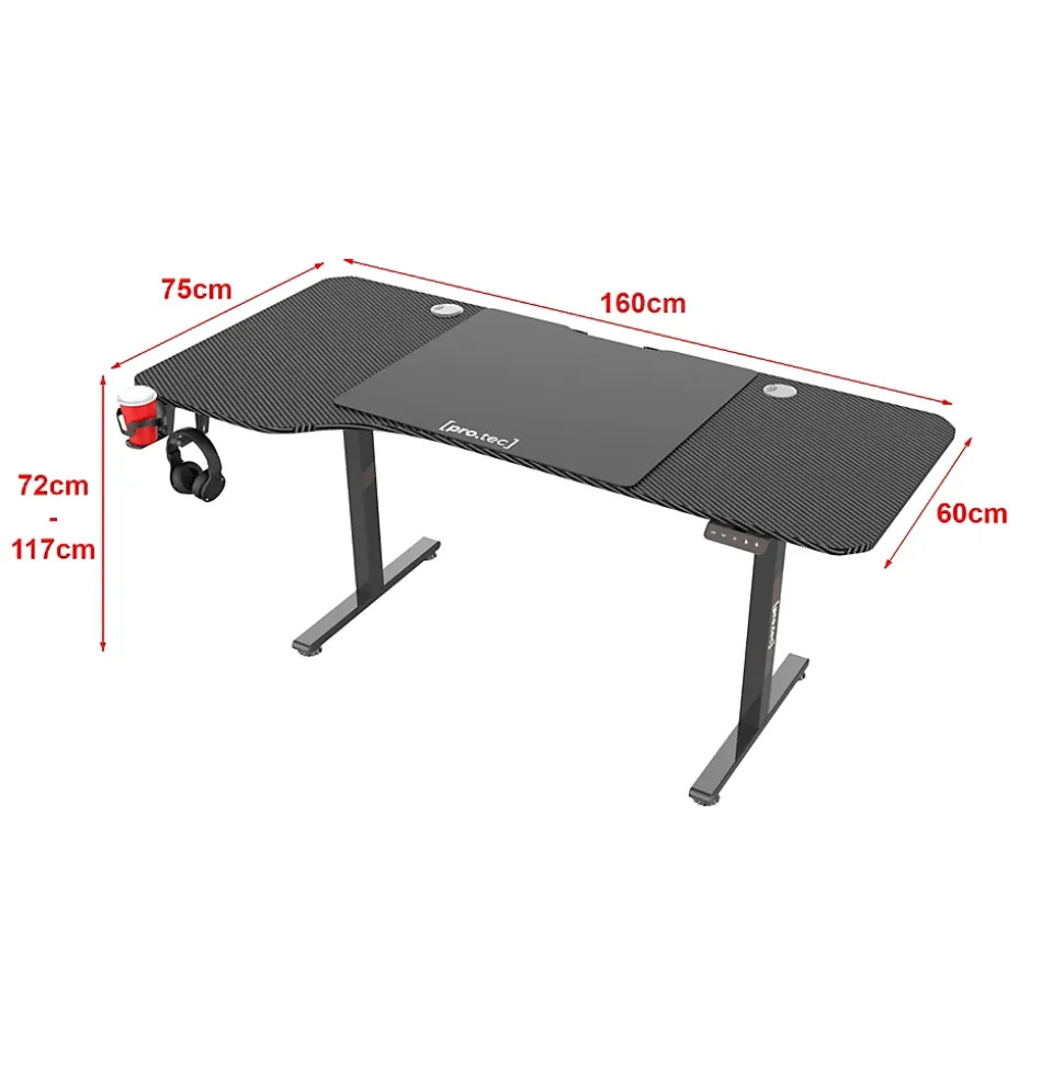 Bureau électrique à hauteur réglable Stryn assis debout plateau en forme de L 160 x 60 - 75 cm noir pro.tec