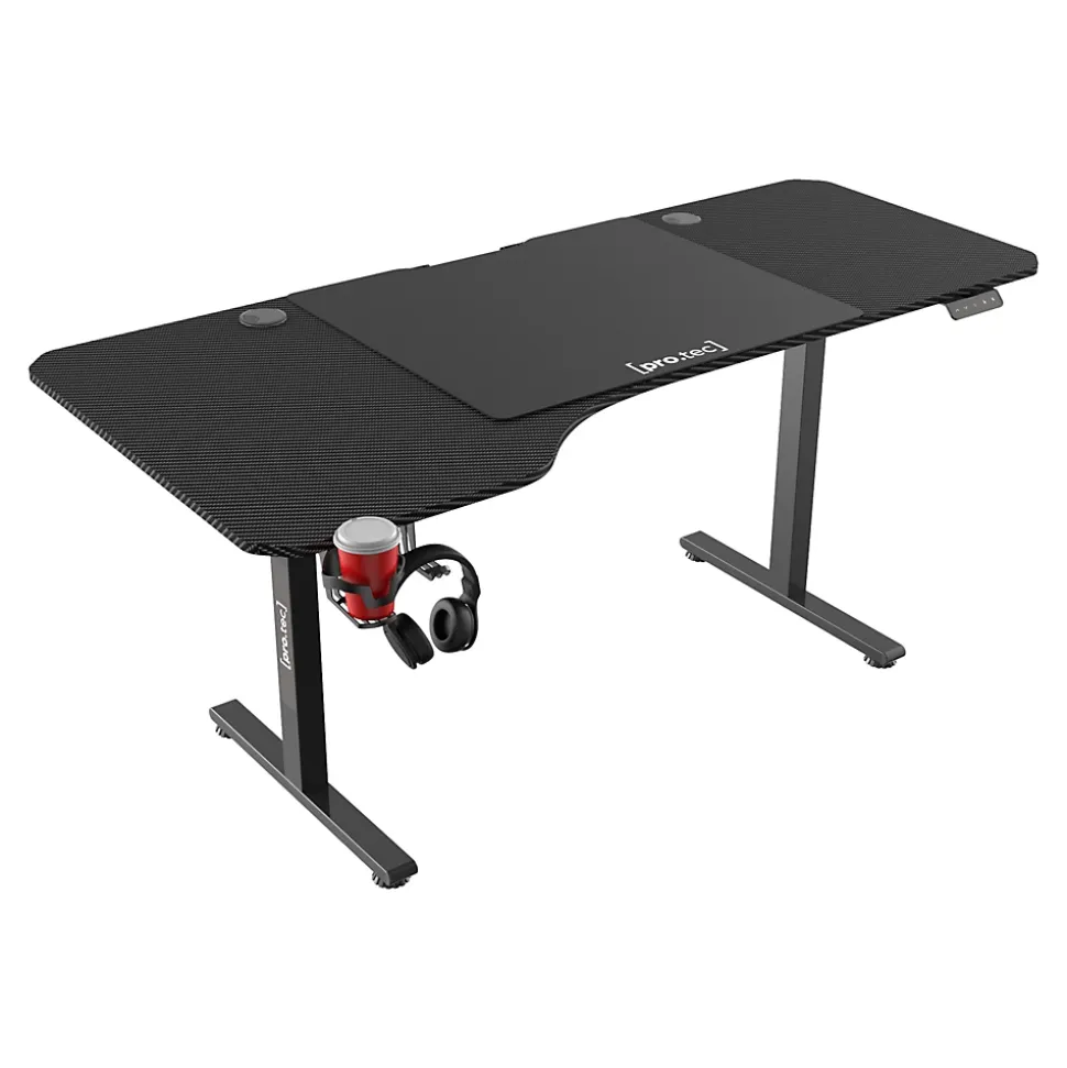 Bureau électrique à hauteur réglable Stryn assis debout plateau en forme de L 160 x 60 - 75 cm noir pro.tec