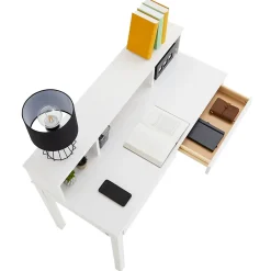 Bureau LENNOX, avec 2 tiroirs et 3 niches, en pin massif lasuré blanc