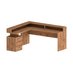 Bureau Leonilda, Bureau d'angle avec plateau, Bureau polyvalent, 180x90h160 cm, Chêne