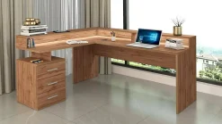Bureau Leonilda, Bureau d'angle avec plateau, Bureau polyvalent, 180x90h160 cm, Chêne