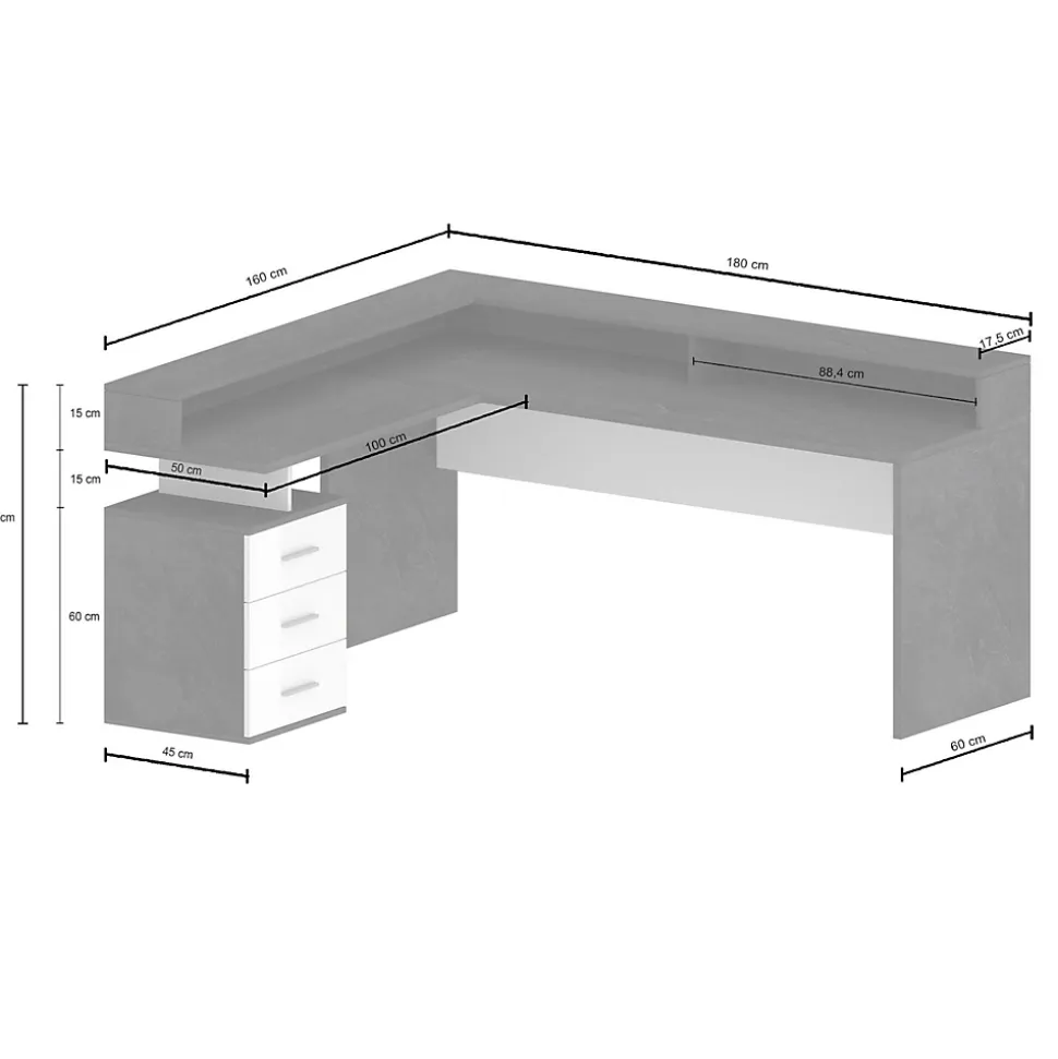 Bureau Leonilda, Bureau d'angle avec plateau, Bureau polyvalent, 180x90h160 cm, Chêne