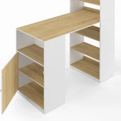 Bureau LUNG avec rangements et placard 2 personnes blanc et bois