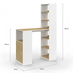 Bureau LUNG avec rangements et placard 2 personnes blanc et bois
