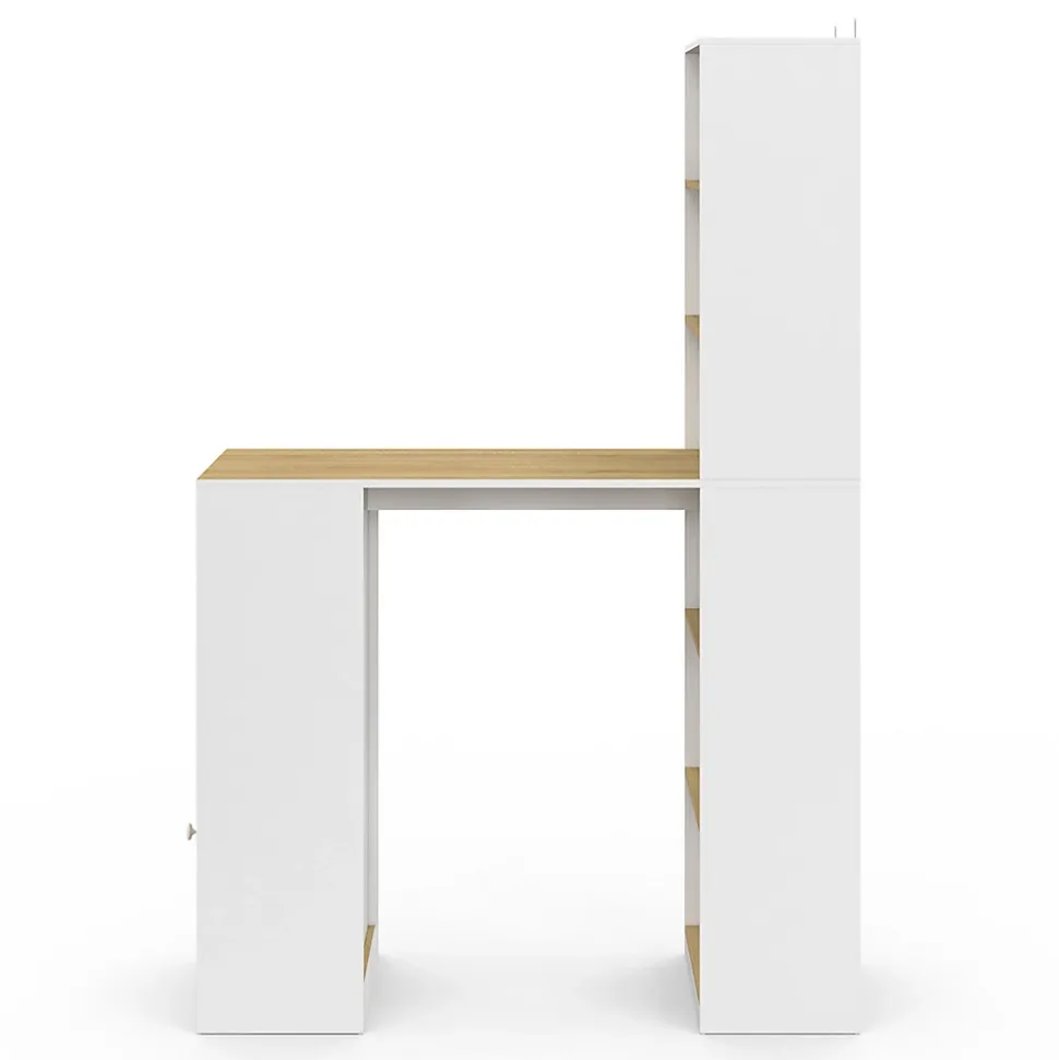 Bureau LUNG avec rangements et placard 2 personnes blanc et bois