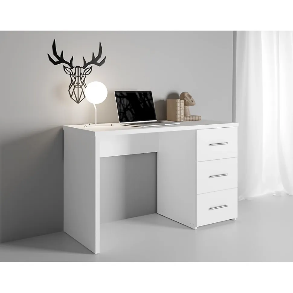 Bureau LUNIS blanc 3 grands tiroirs Design minimaliste et rangement généreux