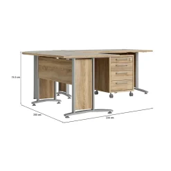 Bureau Megh, Pupitre polyvalent, Table de bureau pour PC, Plan de travail, 230x200 h75 cm, Gris et Chêne