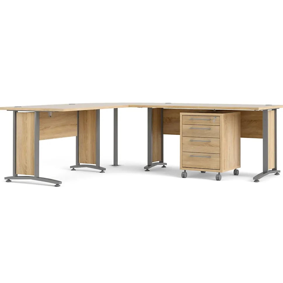 Bureau Megh, Pupitre polyvalent, Table de bureau pour PC, Plan de travail, 230x200 h75 cm, Gris et Chêne