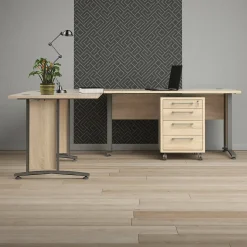Bureau Megh, Pupitre polyvalent, Table de bureau pour PC, Plan de travail, 230x200 h75 cm, Gris et Chêne