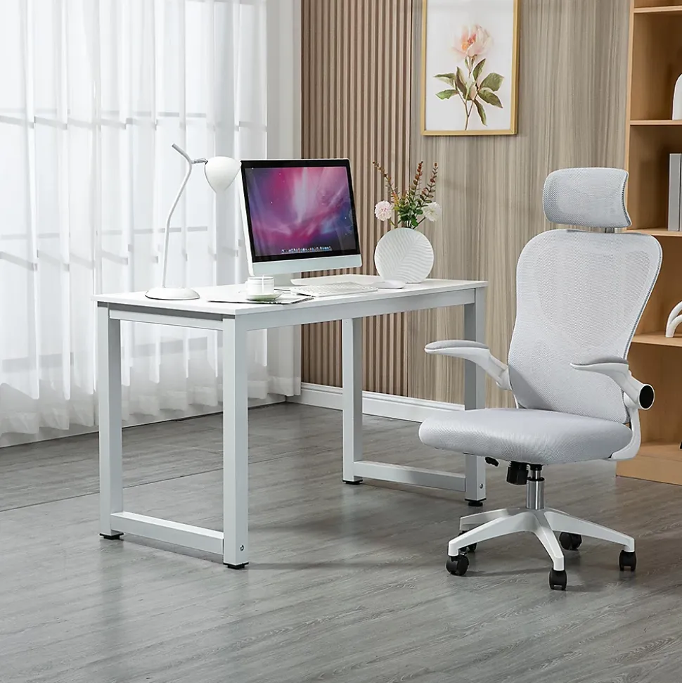 Bureau Moderne - Pieds Métal, Plateau Blanc