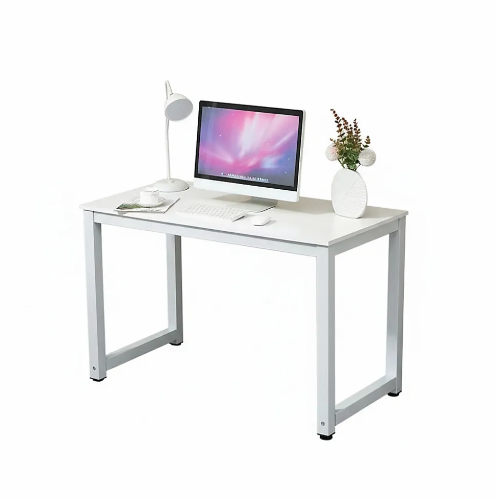 Bureau Moderne - Pieds Métal, Plateau Blanc