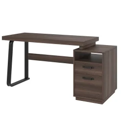 Bureau Moderne avec Tiroir Silencieux, Rangement Multifonction et Support Dossiers, MDF+Métal, 135x54x76,3 cm, Brun