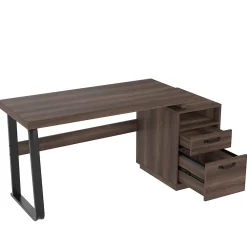 Bureau Moderne avec Tiroir Silencieux, Rangement Multifonction et Support Dossiers, MDF+Métal, 135x54x76,3 cm, Brun