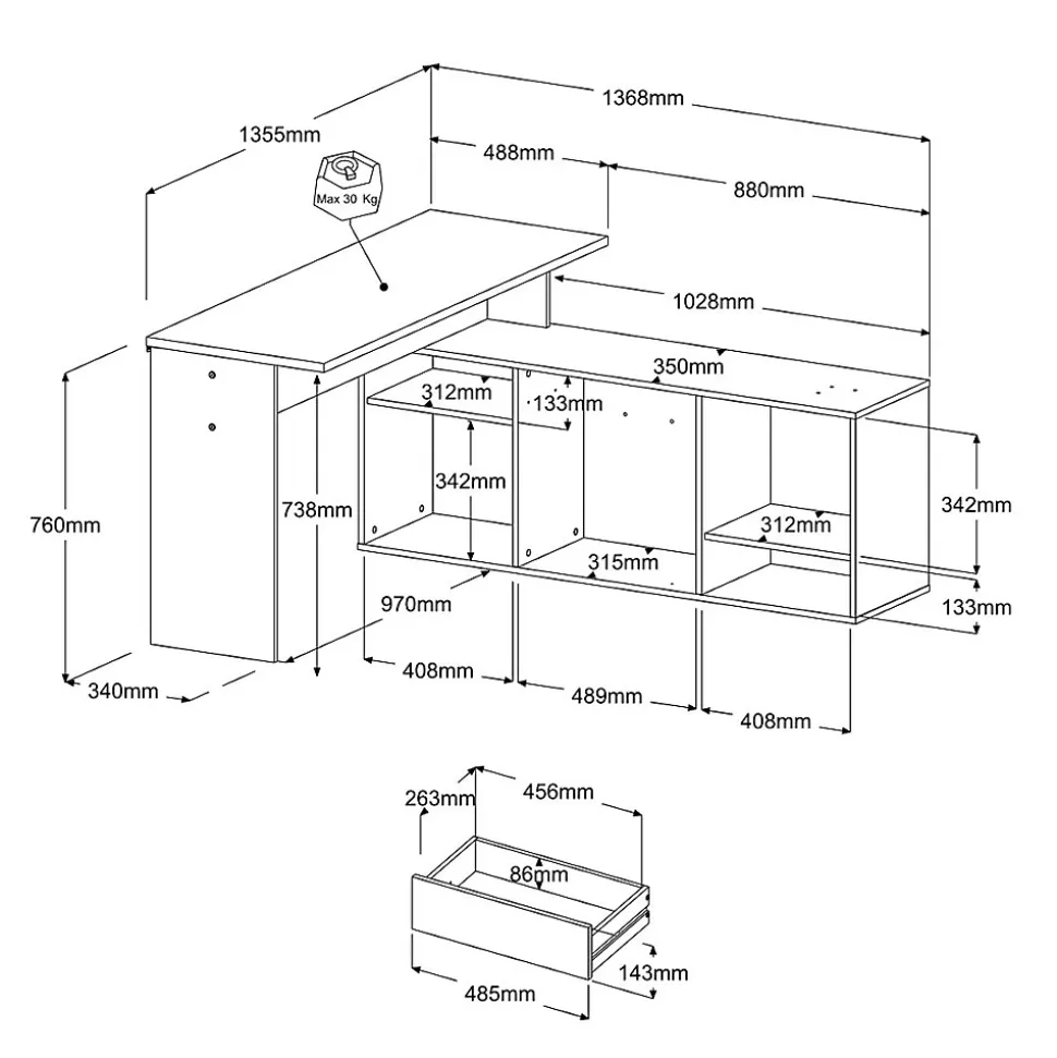 Bureau modulable effet chêne clair 5 configurations, Works