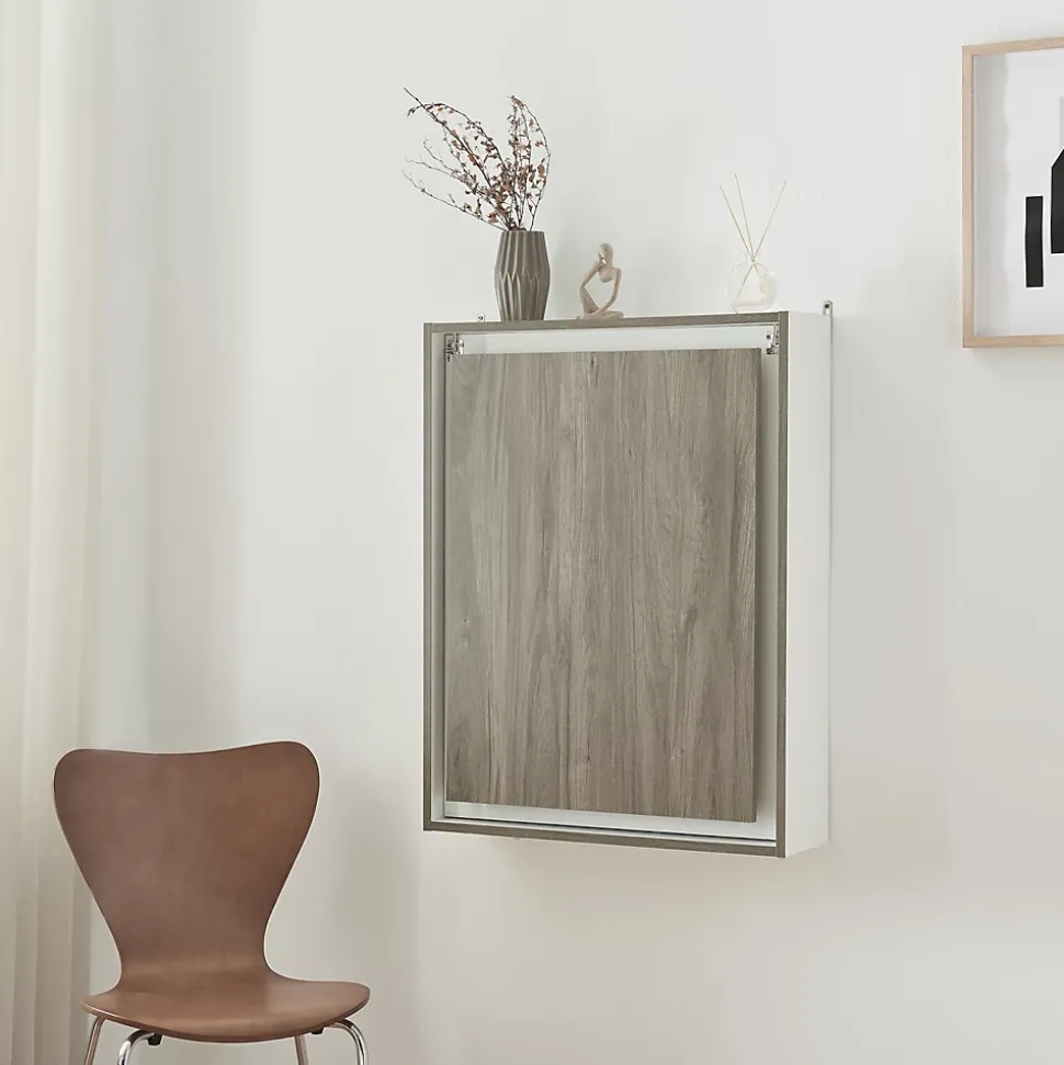 Bureau mural pliant Greve 72 x 77 x 59 cm blanc effet bois en.casa
