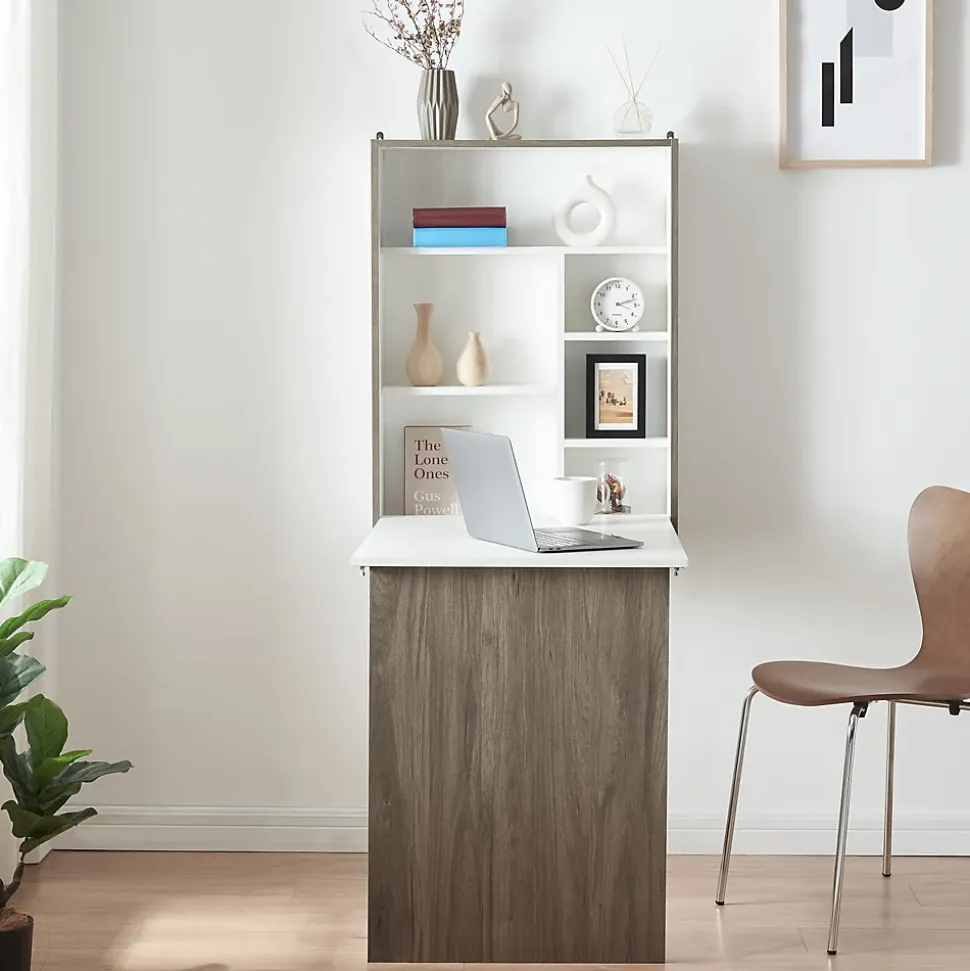 Bureau mural pliant Greve 72 x 77 x 59 cm blanc effet bois en.casa