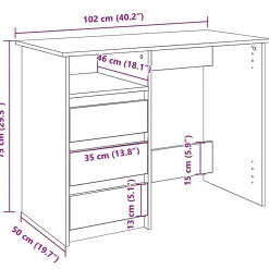Bureau noir 102x50x75 cm bois d'ingénierie vidaXL