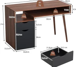 Bureau ordinateur pour Bureau à Domicile Bureau ordinateur Polyvalent avec tiroirs et Placard Aspect Attrayant