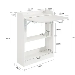 Bureau Pliant Bureau Multifonctionnel avec Etagères de Rangement, FWT92-W, SoBuy