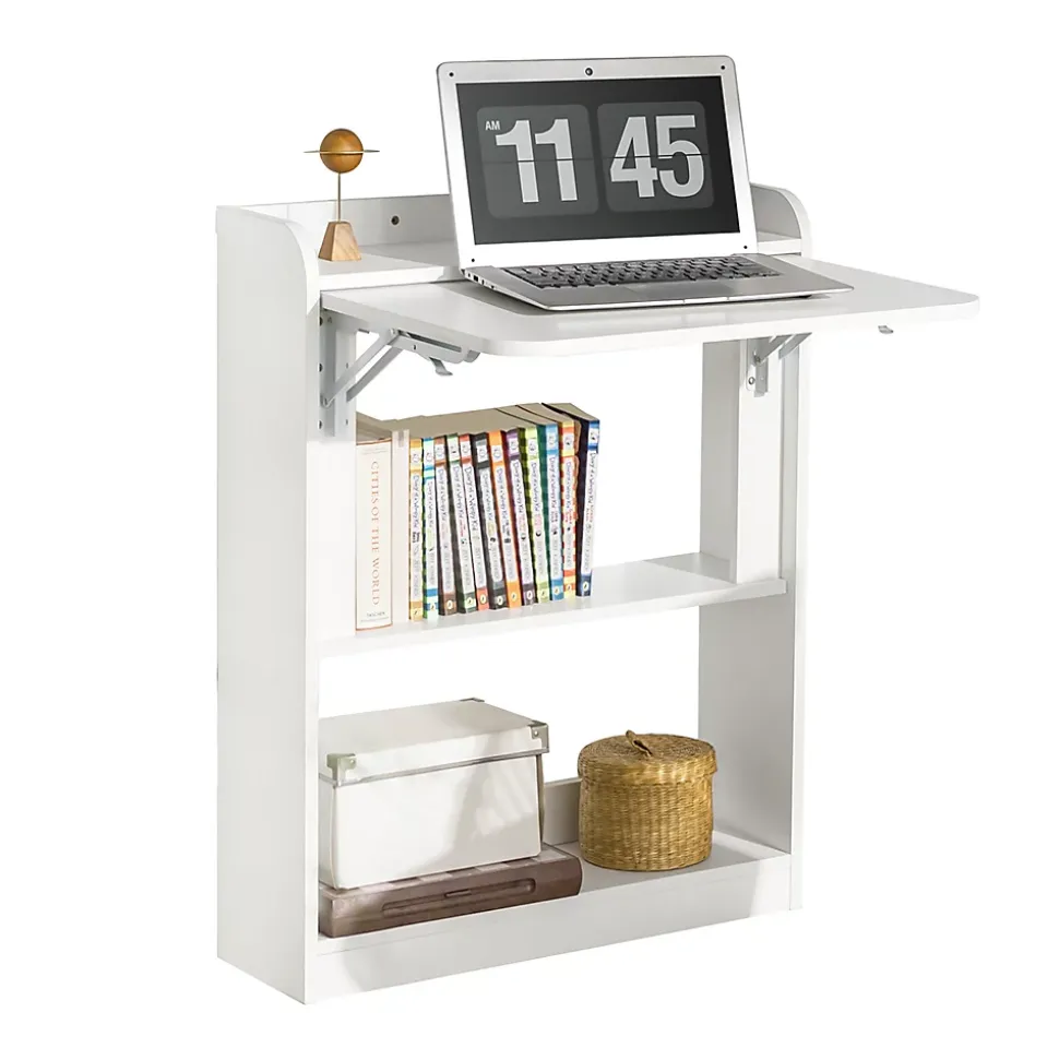 Bureau Pliant Bureau Multifonctionnel avec Etagères de Rangement, FWT92-W, SoBuy