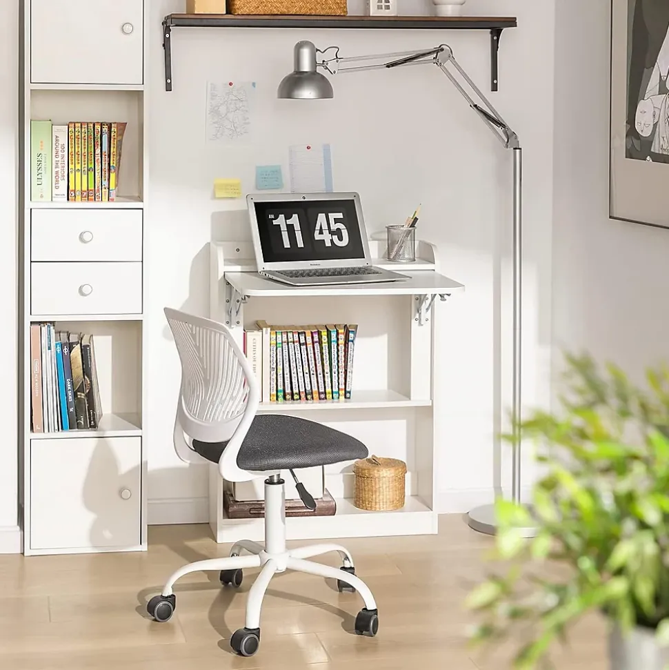 Bureau Pliant Bureau Multifonctionnel avec Etagères de Rangement, FWT92-W, SoBuy
