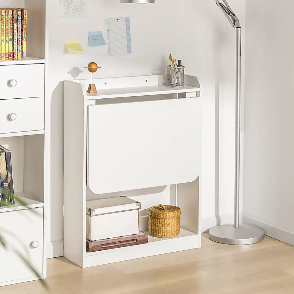 Bureau Pliant Bureau Multifonctionnel avec Etagères de Rangement, FWT92-W, SoBuy