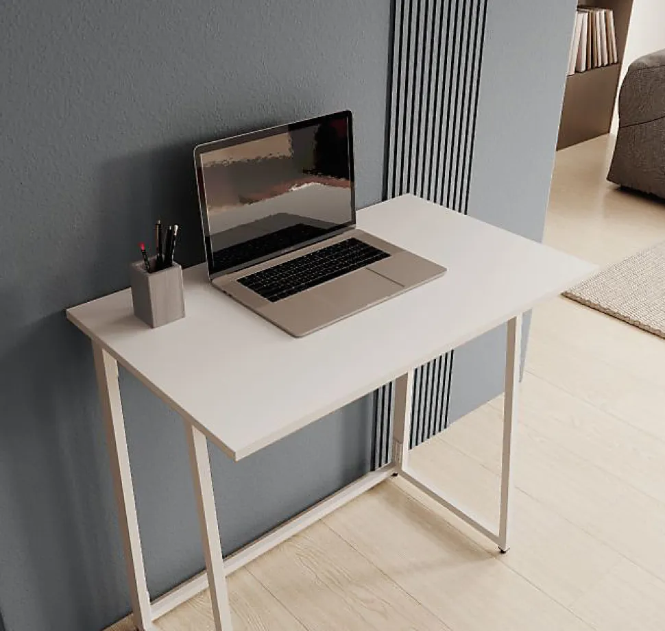 Bureau pliant Gala - Blanc mat, métal laqué - 80,5x42x75,5 cm