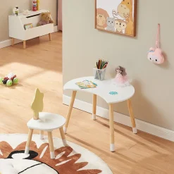 Bureau pour enfant avec chaise Lallega blanc jaune naturel en.casa
