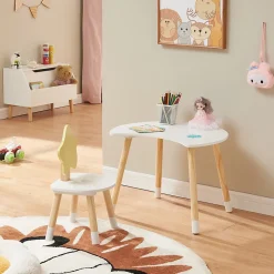Bureau pour enfant avec chaise Lallega blanc jaune naturel en.casa