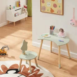 Bureau pour enfant avec chaise Lallega vert menthe naturel en.casa