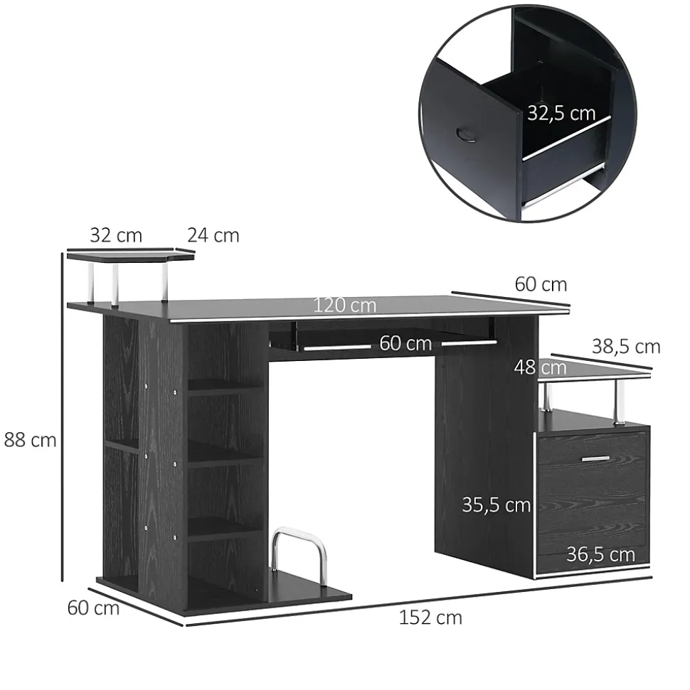 Bureau pour ordinateur table meuble pc informatique en MDF noir