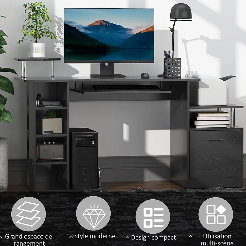 Bureau pour ordinateur table meuble pc informatique en MDF noir