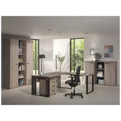 Bureau professionnel YUKON 180 cm chene brut et pieds noirs Design moderne et robuste
