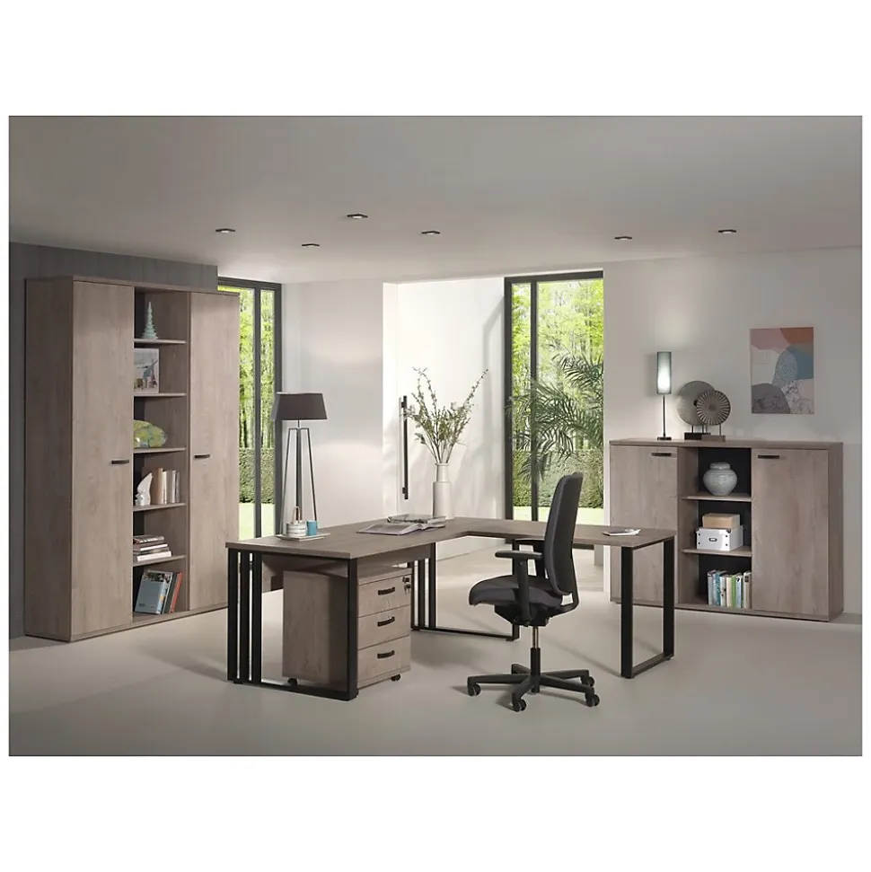 Bureau professionnel YUKON 180 cm chene brut et pieds noirs Design moderne et robuste