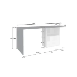Bureau Raimondo, Bureau PC Linéaire, Table de bureau polyvalente, Bureau peu encombrant, 110x50h75 cm, Blanc brillant et ardoise