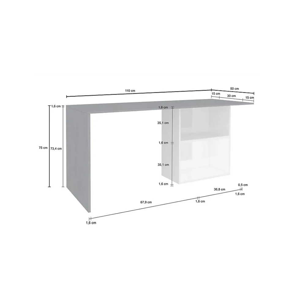 Bureau Raimondo, Bureau PC Linéaire, Table de bureau polyvalente, Bureau peu encombrant, 110x50h75 cm, Blanc brillant et ardoise