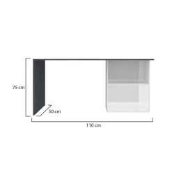 Bureau Raimondo, Bureau PC Linéaire, Table de bureau polyvalente, Bureau peu encombrant, 110x50h75 cm, Blanc brillant et ardoise
