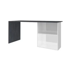 Bureau Raimondo, Bureau PC Linéaire, Table de bureau polyvalente, Bureau peu encombrant, 110x50h75 cm, Blanc brillant et ardoise