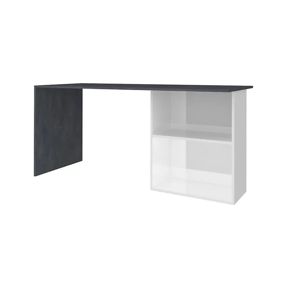 Bureau Raimondo, Bureau PC Linéaire, Table de bureau polyvalente, Bureau peu encombrant, 110x50h75 cm, Blanc brillant et ardoise