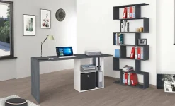 Bureau Raimondo, Bureau PC Linéaire, Table de bureau polyvalente, Bureau peu encombrant, 110x50h75 cm, Blanc brillant et ardoise