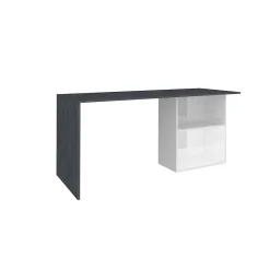 Bureau Raimondo, Bureau PC Linéaire, Table de bureau polyvalente, Bureau peu encombrant, 110x50h75 cm, Blanc brillant et ardoise