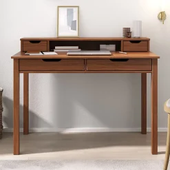 Bureau RAUL L 114 cm 4 tiroirs en bois massif - Coloris châtaignier